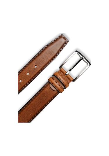 Mft Leather Hakiki Deri Erkek Kemer Dikiş Desen, 4 Cm, Taba 7603 Taba
