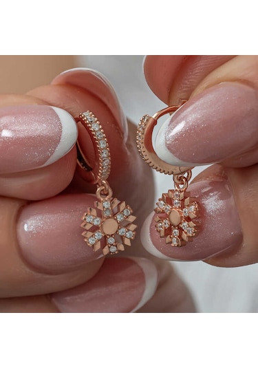 Gümüş Sallantılı Rose Kar Tanesi Kadın Küpe 14 MM-Gümüş