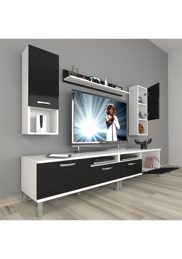 Decoraktiv Eko 5220da Slm Krom Ayaklı Tv Ünitesi Tv Sehpası Beyaz - Siyah