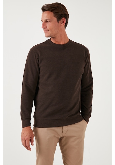 Buratti Slim Fit Bisiklet Yaka Pamuklu Erkek Kazak 456201 Kahve