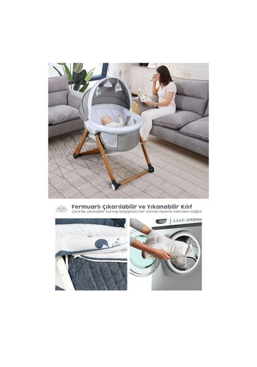 Kiwi Sleeper Anne Yanı Reflü Ayarlı, Tekerli, Katlanır Ahşap Beşik - Antik Bohem Desenli