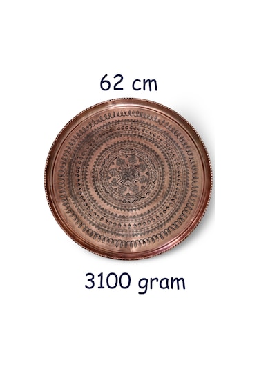 62 Cm El İşlemeli Otantik Desenli Kalın Urfa Bakır Tepsi - Bakır-tps454 Antik Bakır
