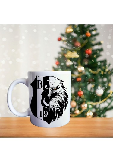 Kara Kartal Taraftar Porselen Kupa 086 Beyaz