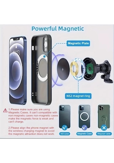 Chuangyinshop 360 Dönebilen Rgb Işıklı Manyetik Kablosuz Araç Şarj Cihazı - İphone Huawei Uyumlu