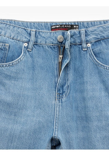 Koton Pamuklu Normal Bel Cep Detaylı Vintage Straight Fit Jean Pantolon Açık İndigo 6wam40091nd Açık İndigo
