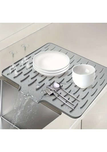 Trendooze 15.75x12.6 Gaojunshop01 Kaymaz Gri Isıya Dayanıklı Tezgah Altı Sünger Paspası Ev Dekorasyonu