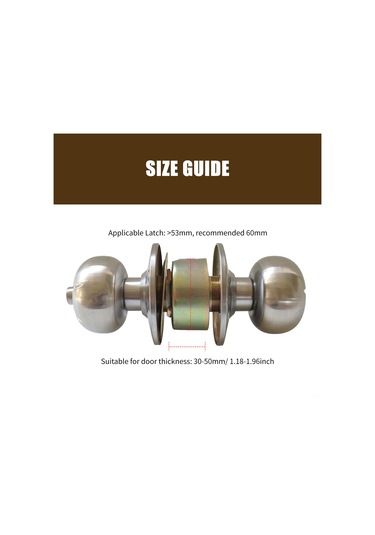 Kosona Stainless Steel Kilitli Kapı Topu - Bakır Anahtarlık, İçten Döndürme Düğmesi, 3 Anahtar, 27-50mm Kalınlık, Yatak Odası/banyo Diğer