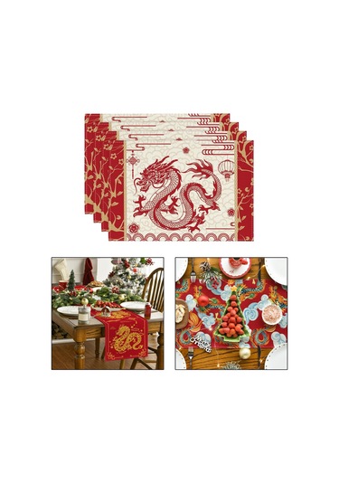 Suntek Çin Yeni Yılı Placemats 4 Adet Yer Kırmızı-beyaz Kırmızı Beyaz Kırmızı - Beyaz