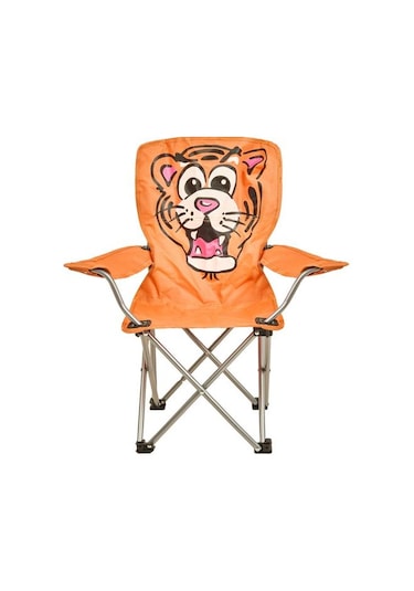 Kpm Katlanır Kaplan Desenli Çocuk Kamp Sandalyesi - Turuncu Turuncu