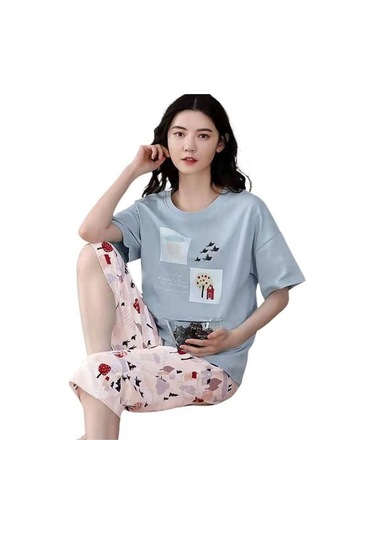 Açık Mavi Salon Pijama O-boyun Uyku Nefes Kızlar Yaz Karikatür Baskı T-shirt Mahsul Pantolon Seti Günlük Giyim Açık Mavi Açık Mavi Salon Pijama O-boyun Uyku Nefes Kızlar Yaz Karikatür Baskı T-shirt Mahsul Pantolon Seti Günlük Giyim Açık Mavi