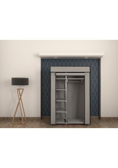 Gri Tek Yandan Raflı Bez Dolap Gardrop