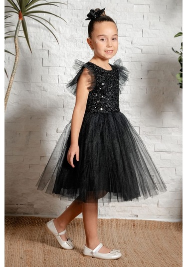 Tüllü Kız Çocuk Kpl Elbise Mnk0526 Siyah