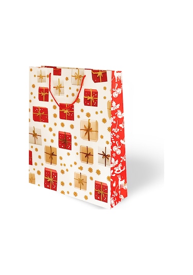 Yılbaşı Temalı Lüks Karton Çanta Varak Baskılı 31x40 1 Adet