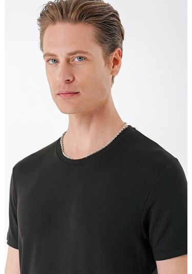 Slim Fit Bisiklet Yaka Düz Pamuklu Acı Kahve Tişört Ts 823 Kahverengi