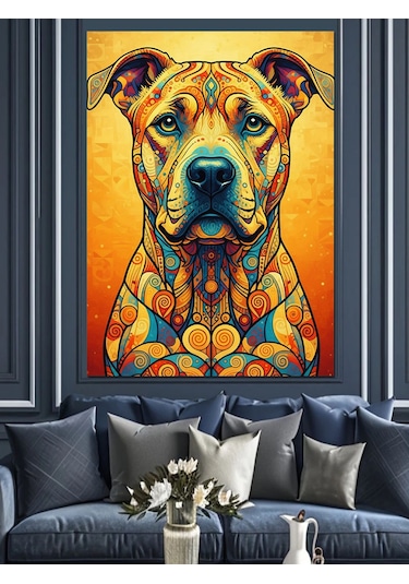 Neon Renkli Köpek Portresi Dekoratif Kanvas - Mdf Ahşap Tablo