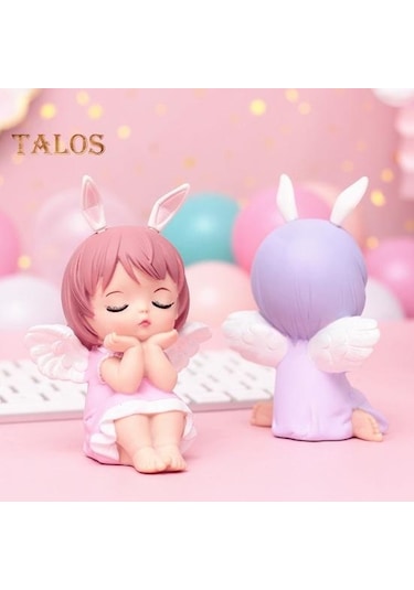 Mor Melek Kız Heykeli Tavşan Kulaklar Kek Topper Vinil Roman Karikatür Melek Kız Heykeli Masa Süsü Ev Gereçleri