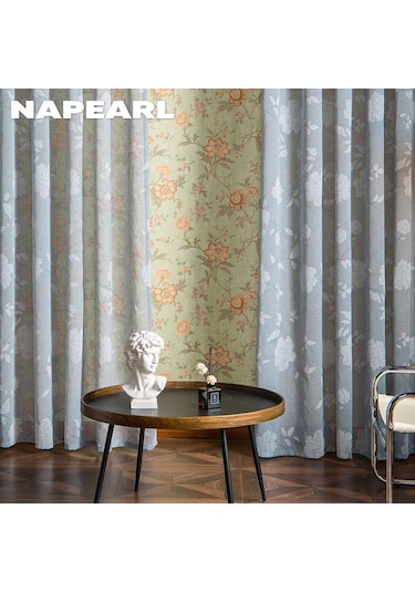 Bej 1 Adet Napearl Modern Taklit Keten Baskı Tül Perde Çiçek Desenli Pencere Sırf Perde Ev Dekor İçin W150cm X L250cm