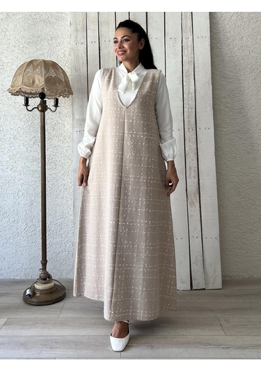 Bej Rengi Tüvit A-kesim Jile Elbise