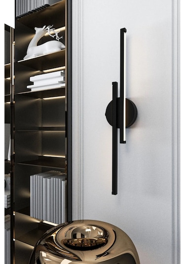 Siyah Çift Başlıklı Pilli Led Duvar Apliği Siyah