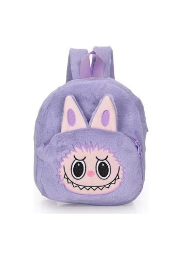 Moveevo Kucuk Cocuklar Icin Yumuşak Plush Mavi Çift Askılı Okul Çanta - Eğlenceli Kartun Figürlü Günlük Çantalar Mor