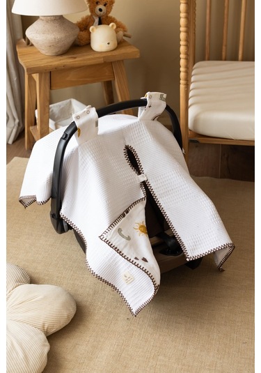 Lizayn Home Pamuklu Çift Taraflı Müslin Puset Örtüsü Beyaz