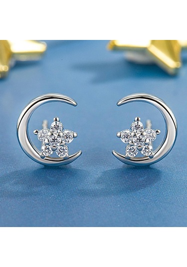 Kişilik Moda Mizaç Yüksek Seviyeli Duyusal Küpe Kadın Basit Kişilik Mehtap Yıldız Flaş Zirkon Küpe Beyaz