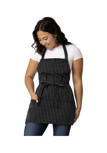 Unisex Üç Cepli Önlük Siyah Beyaz Çizgili, Tek Beden Diğer