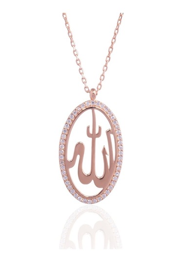 Minamis Silver Taşlı Oval Allah Kolye-2240