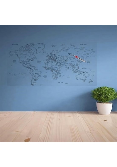 Evyora Yazılabilir Dünya Haritası Manyetik Duvar Stickerı 110 X 56 Cm