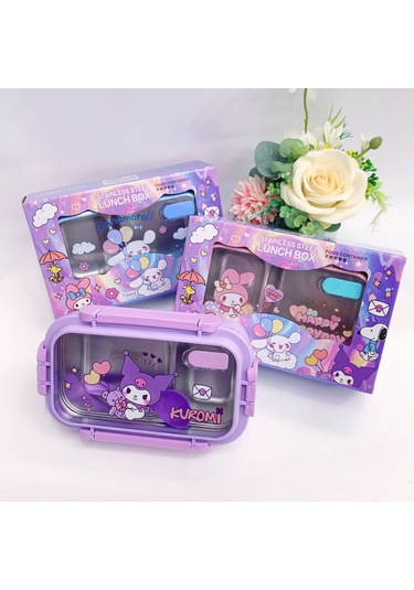 Kuromi Paslanmaz Çelik Bölmeli Çocuk Yemek Seti - Sızdırmaz Mor