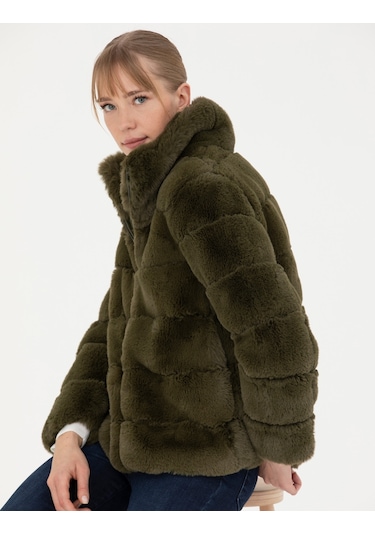 Pierre Cardin Kadın Haki Comfort Fit Suni Kürk 50272215-VR238