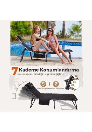 Kingcamp Magnolia B20 Premium 7 Kademeli Katlanır Dolgulu Şezlong Black Siyah