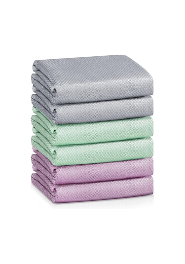 Balık Ölçeği Streak Ücretsiz Sihirli Cam Pencere Araç Aynası Mikrofiber Temizlik Bezleri, Paket 6, Mix