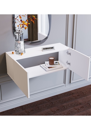 Duvara Monte Beyaz %100 Mdf Fonksiyonel Modern 2 Kapaklı Dresuar Beyaz