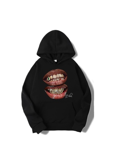 Brz Collection Unisex Oversize Be Real No Cap Grillz Tee Hoodie Siyah Siyah