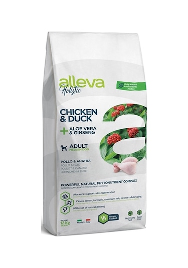 Alleva Holistik Tahılsız Tavuklu Ördekli Medium Maxi Irk Yetişkin Köpek Maması 12 KG