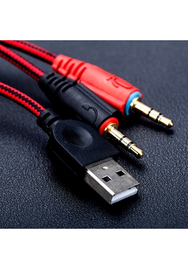 Vkemall Oyuncu Kulaklığı, 40mm Stereo Ses, Gürültü Engelleme Mikrofon, Usb+3.5mm Bağlantı, Soluk Işık Efekti, Siyah+mavi