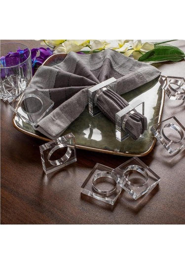 Suntek 5 Adet Peçetelik Halkaları Moda Şeffaf Aile Kare