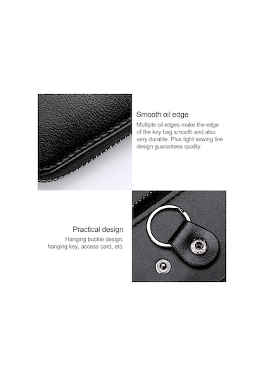 9106 Büyük Kapasiteli Fermuarlı Deri Anahtarlıklı Çanta Çok Fonksiyonlu Cüzdan Siyah