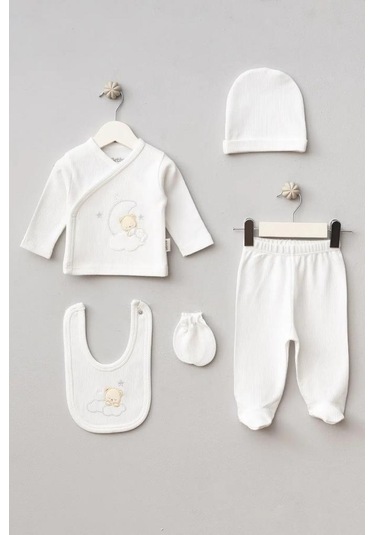 Bebitof %100 Pamuk Sweet Dreams Desenli Bebitof 5 Parça Yenidoğan Hastane Çıkışı Zıbın Seti Bbtf.ekr.20107 Ekru