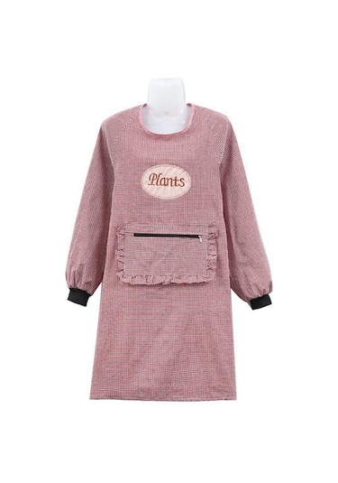 Bordo Temizleyici Ürünler Kadın Uzun Kollu Yağ Geçirmez Pamuk Ev Mutfak Pişirme Temiz Önlük Cep Önlük