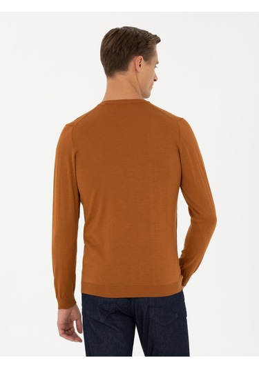Cacharel Tarçın Slim Fit Bisiklet Yaka Triko Kazak Turuncu