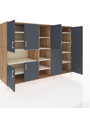 Kronos Dolap 13 Raflı 7 Kapaklı 220x59x163 Çam-antrasit/aytaşı Çam-antrasit/aytaşı