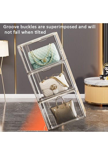 Sones İstiflenebilir Şeffaf Saklama Kutusu Manyetik Vakumlu Kitaplık Çanta Sergileme Rafı, Stil: Bölme Yok