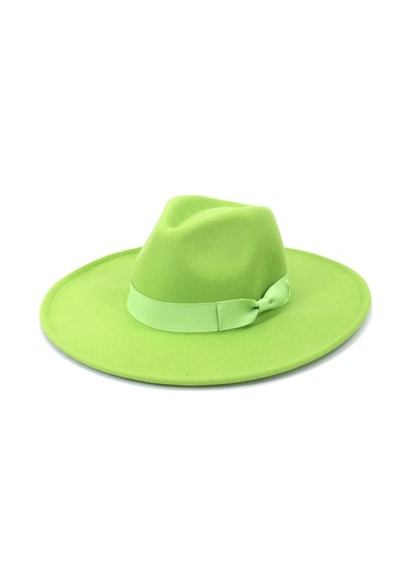 Nane Yeşili Projektör Unisex Moda Geniş Yün Kemer Düz Üst Fedora Şapka Parti Kilise Şapkaları Kap Mint Yeşili