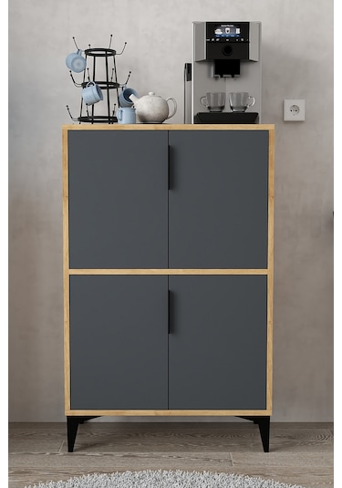 1403 Ada Çok Amaçlı Dolap , Kahve Köşesi , Kiler Dolabı , Mutfak Standı 4 Kapılı , Safir Antrasit Antrasit - Safir