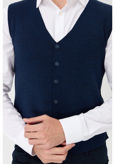 Erkek V Yaka İnce Triko Yelek İndigo İndigo