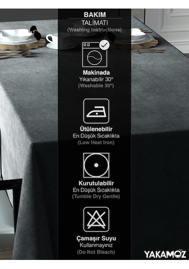 Gümüş Grisi Kadife Dokulu Masa Örtüsü Dertsiz Velvet Touch Serisi Gümüş Grisi