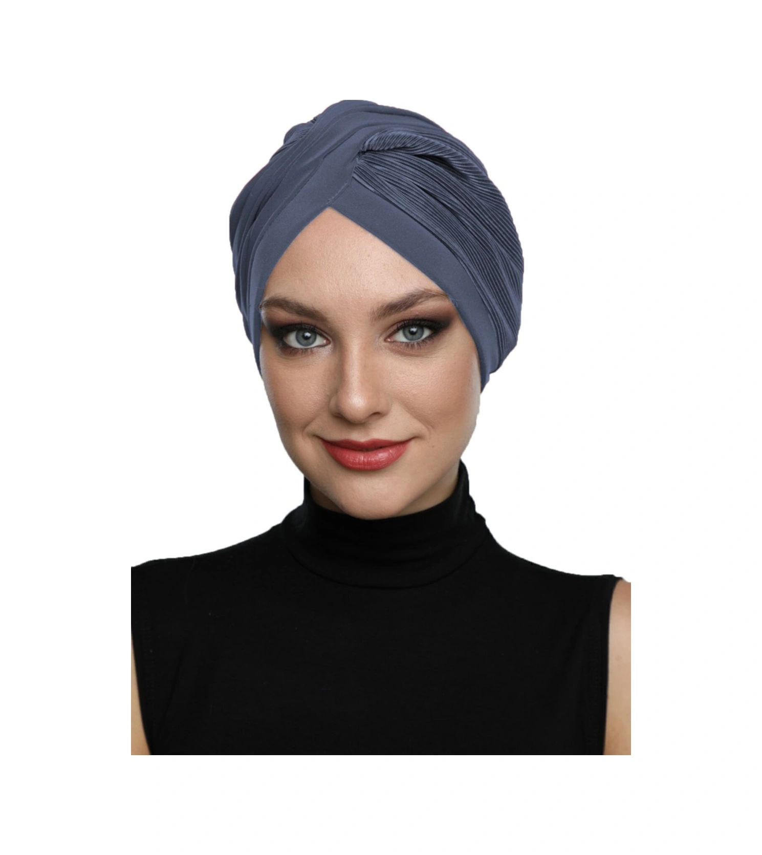 Çapraz Plise Koyu Gri Hazır Türban Tesettür Havuz Bonesi Koyu Gri