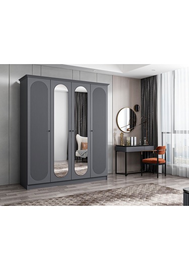 Kale 4 Kapak 2a 2ç Dolap Antrasit - Mebran Defne Ayna Antr 190cm Antrasit